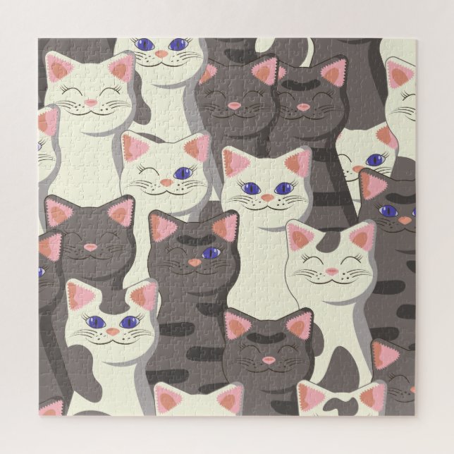 Weiß-graue Katzenmuster Puzzle (Vertikal)