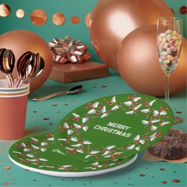 Weiß graue und rote Weihnachtsfeier auf schwarz Pappteller (Multi)