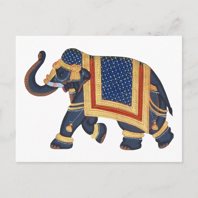 Weiß-graues Gold Rot Elephant India Style Postkarte (Vorderseite)