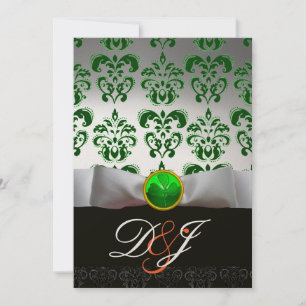 WEIß GRÜN DAMAST & KLEEBLATT MONOGRAMM GOLD Orange Einladung