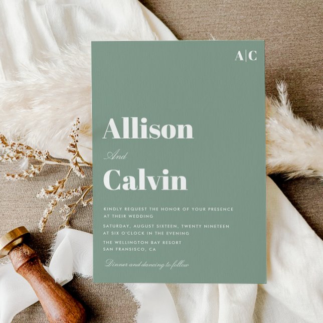 Weiß grüner moderner Text Hochzeitsempfang Einladung (Von Creator hochgeladen)