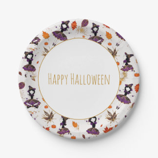 Weiß | Halloween Kleine Hexe Pappteller
