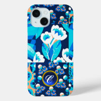 WEISS HAWAII BLUE BLUES BOLD FLORAL GEM MONOGRAM