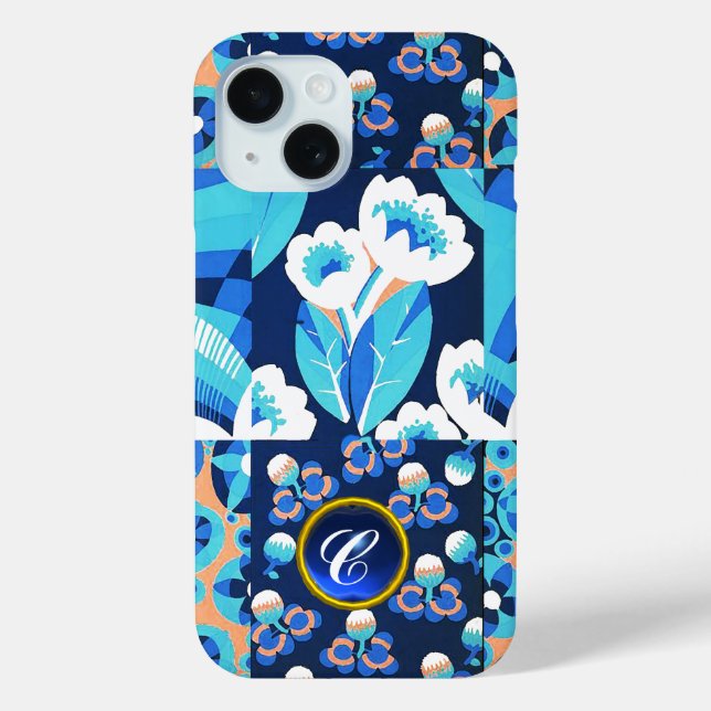 WEISS HAWAII BLUE BLUES BOLD FLORAL GEM MONOGRAM Case-Mate iPhone HÜLLE (Rückseite)
