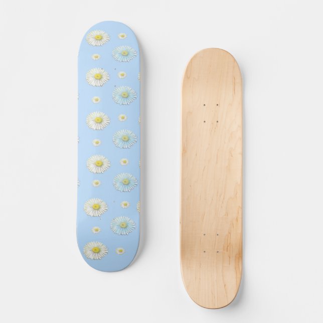 Weiß & hellblau Daisy Muster Skateboard (Vorderseite)