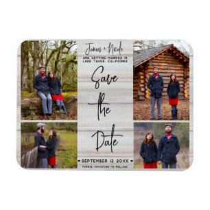 Weiß Holz Rustikal 4 Fotos Save the Date Hochzeit Magnet