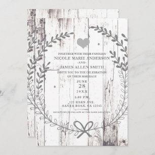 Weiß Holz Rustikaler Bauernhof Hochzeit Einladung