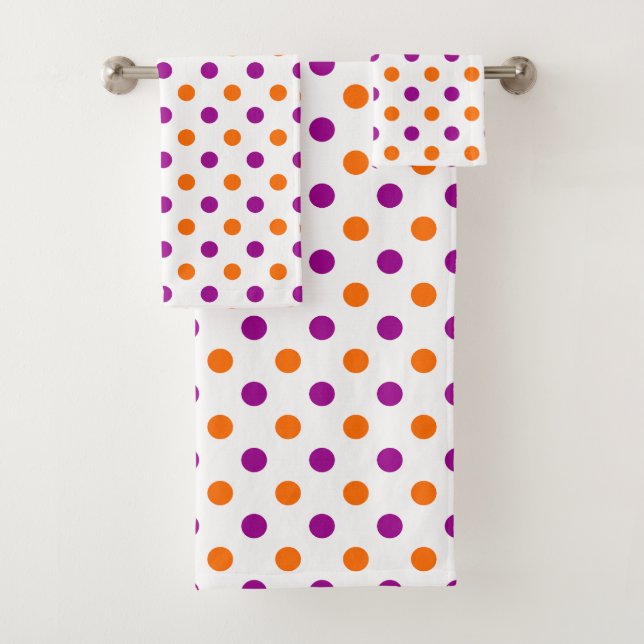 Weiß Lila Orange Punkte Muster Badhandtuch Set (Insitu)