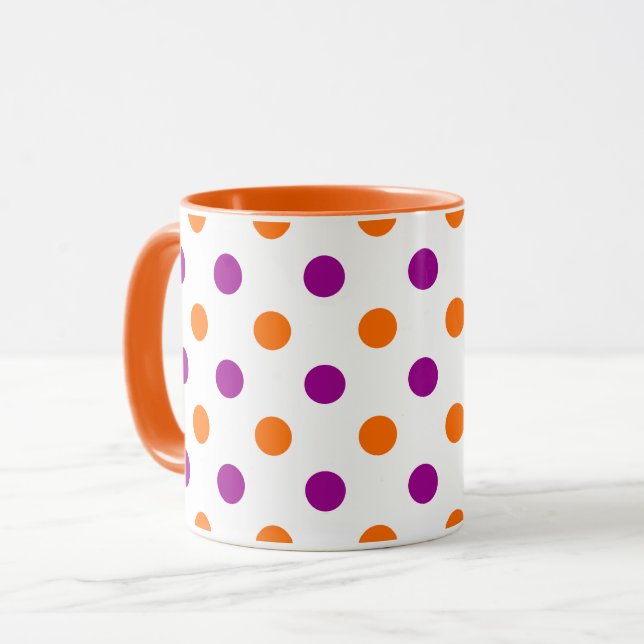 Weiß Lila Orange Punkte Muster Tasse (Vorderseite Links)