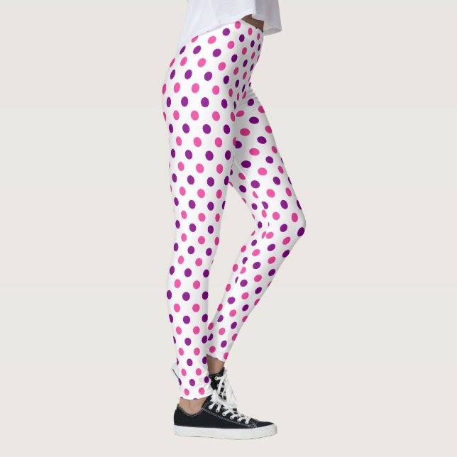 Weiß Lila Rosa Punkte Muster  Leggings (Rechts)