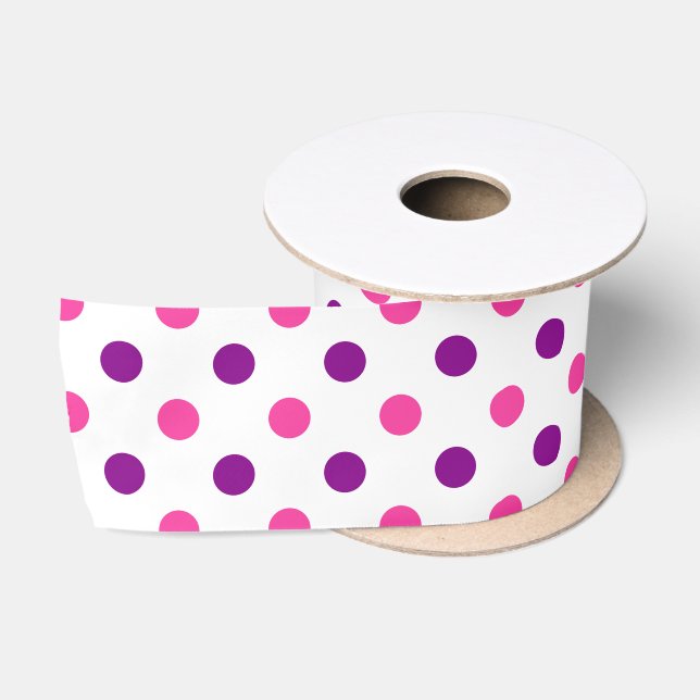 Weiß Lila Rosa Punkte Muster  Satinband (Spule)