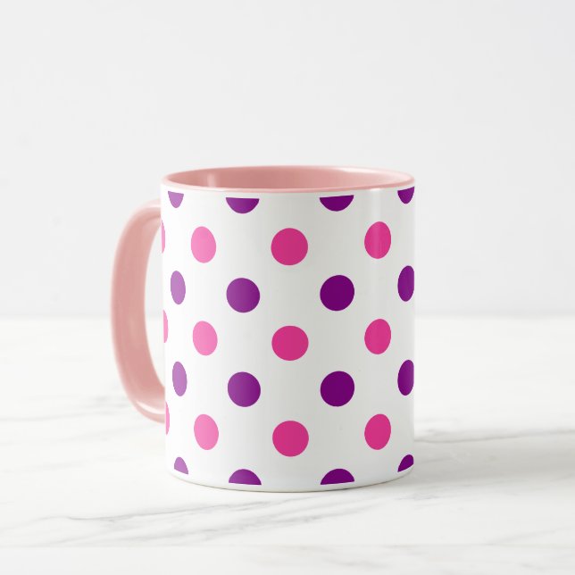 Weiß Lila Rosa Punkte Muster  Tasse (Vorderseite Links)