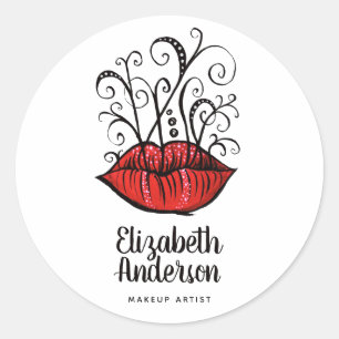 Weiß Lips Ink Tattoo Style Gothic Makeup Artist Runder Aufkleber