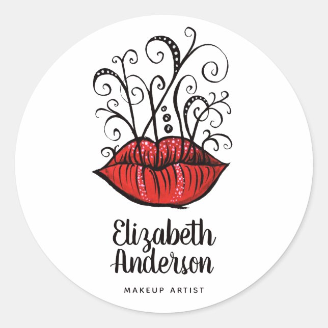 Weiß Lips Ink Tattoo Style Gothic Makeup Artist Runder Aufkleber (Vorderseite)