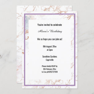 WEISS MARBLE LILAC LILA DIN TRIM GEBURTSTAG EINLADUNG