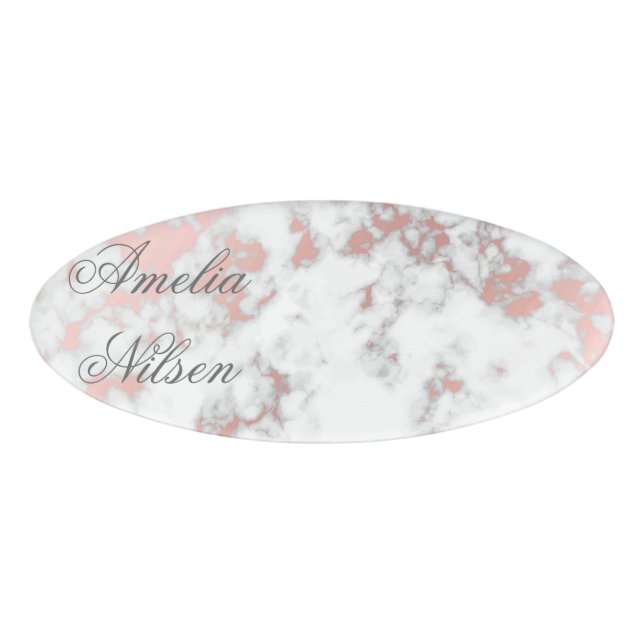 Weiß, Marmor, Rosengold, modern, Chic, schön, eleg Namenschild (Vorderseite)