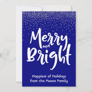 Weiß Merry und hell mit Navy & Silver Confetti Feiertagskarte