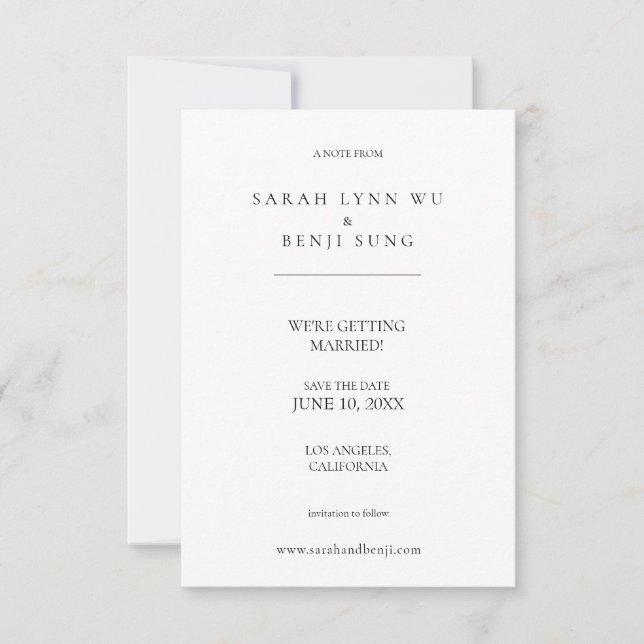 Weiß Minimalistisch Save The Date (Vorderseite)