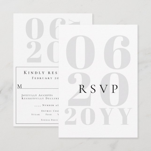 Weiß Minimalistische fette Art Hochzeit RSVP Karte (Vorne/Hinten)