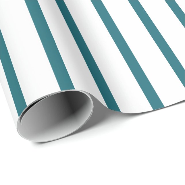 Weiß mit aquamarinen Streifen Geschenkpapier (Rolleneckpunkt)