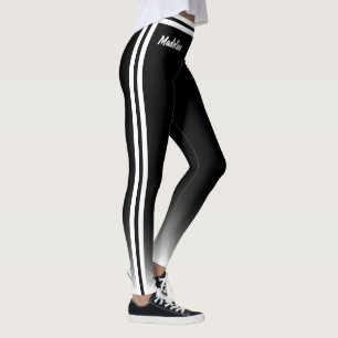 Weiß mit beidseitigem Streifen auf schwarz Leggings