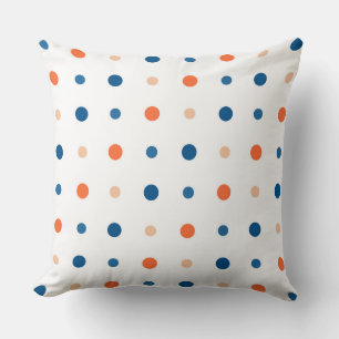 Weiss mit blauen und orangen Punkten Kissen