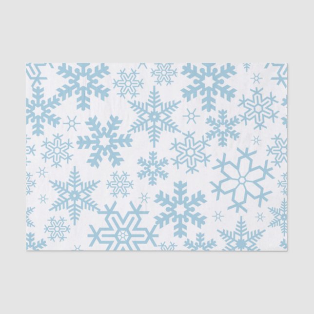 WEISS MIT BLAUEN WINTERSCHNEEFLÖCKCHEN SEIDENPAPIER (Vorderseite)