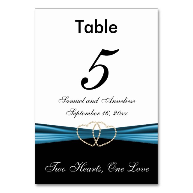Weiß mit Blue Satin Ribbon - Tischnummern (Vorderseite)