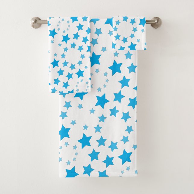 Weiß mit Blue Star Print Handtuch Set (Insitu)