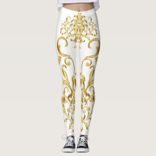 Weiß mit der Golddamast-ausführlichen Schilderun Leggings