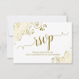 Weiß mit Gold Lace Elegante kalligraphische Hochze RSVP Karte