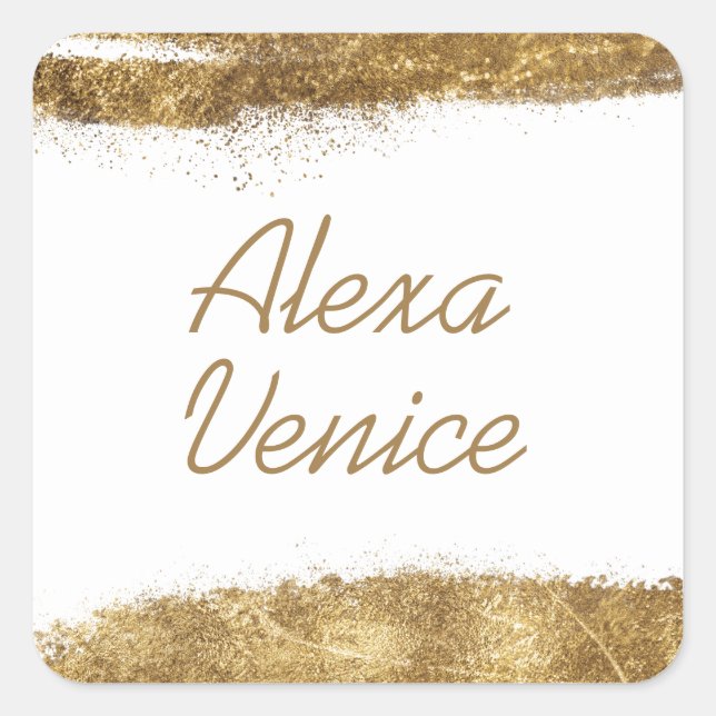 Weiß mit Gold Quadratischer Aufkleber (Vorderseite)
