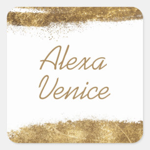 Weiß mit Gold Quadratischer Aufkleber