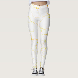 Weiß mit goldfarbenem Marmormuster Leggings
