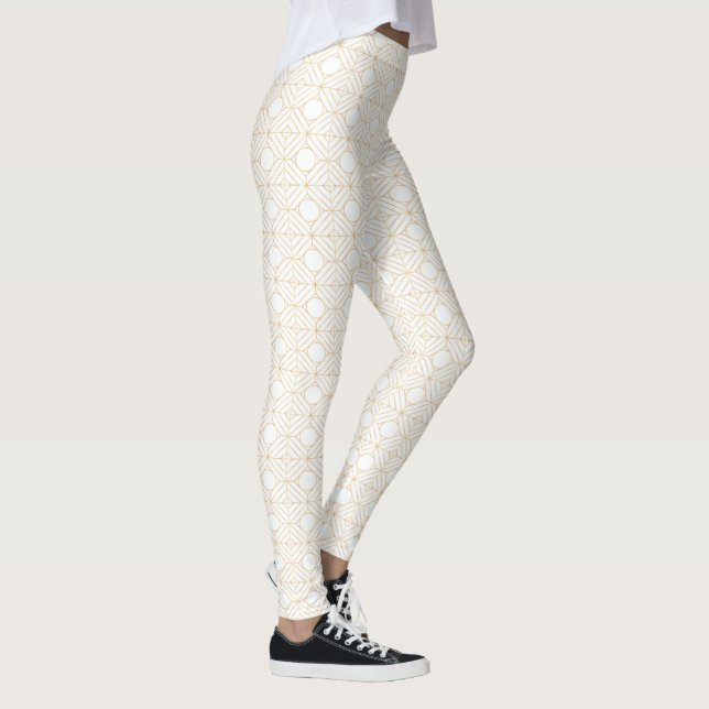 Weiß mit goldquadratischem Muster Leggings (Rechts)