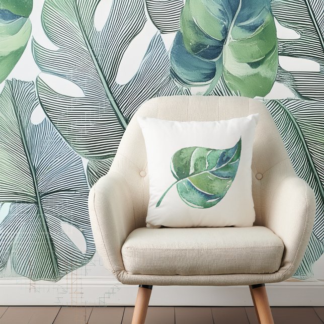 Weiß mit grünem Leaf-Design Kissen (STYLISH BOTANICAL PRINT!)