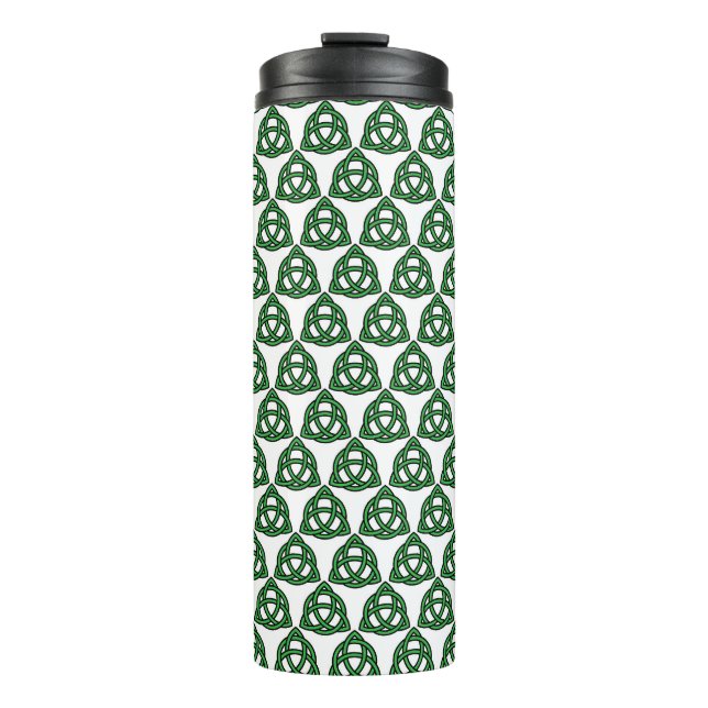 WEISS MIT GRÜNEN IRISCHEN KNOTENPATTERN THERMOSBECHER (Vorderseite)
