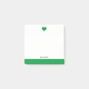 Weiß mit leuchtend grünem Herz und Grenze + Name Post-it Klebezettel