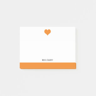 Weiß mit leuchtendem Orange Herz & Border & Name Post-it Klebezettel