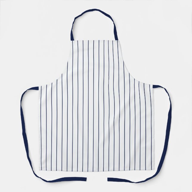 Weiß mit Navy Blue Pinstriche Muster Schürze (Vorderseite)