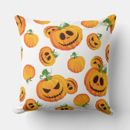WEISS MIT ORANGE HALLOWEEN PUMPKINS MIT FACKEN KISSEN
