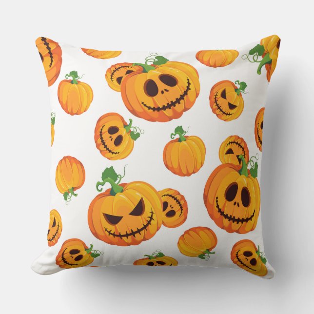 WEISS MIT ORANGE HALLOWEEN PUMPKINS MIT FACKEN KISSEN (Vorderseite)