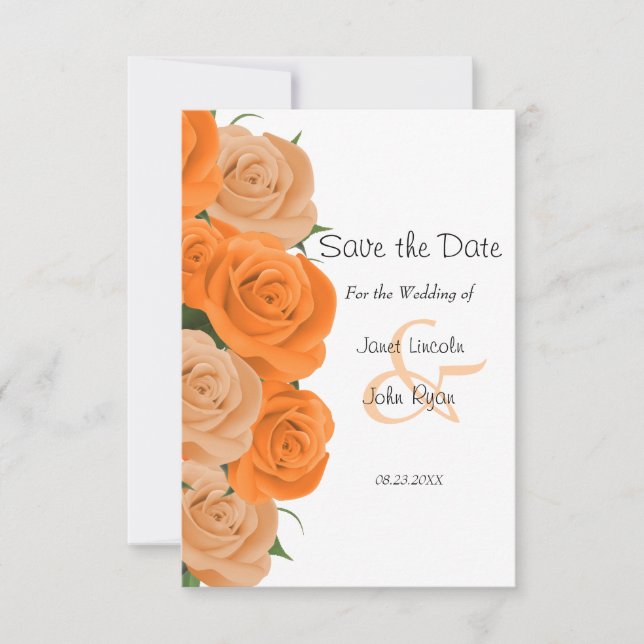Weiß mit orangen Rose - Save the Date (Vorderseite)