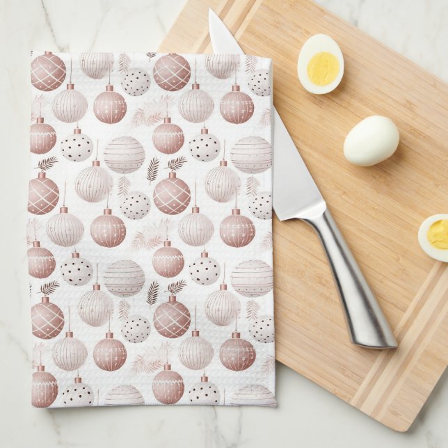 WEISS MIT PASTEL PINK & WHITE ORNAMENTS GESCHIRRTUCH (Viertel Falte)