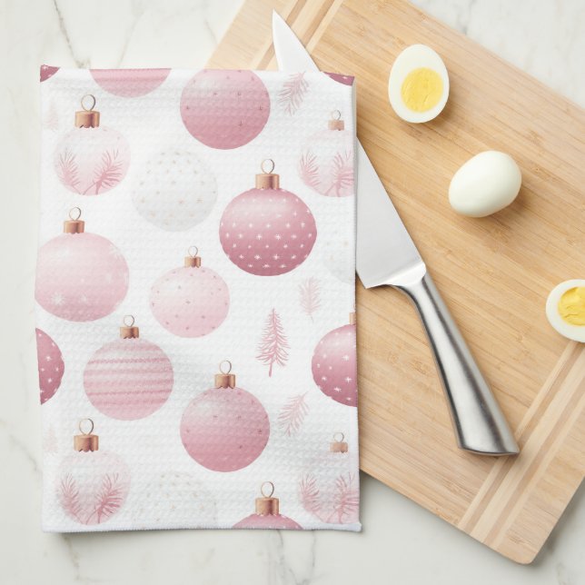 WEISS MIT PASTEL PINK & WHITE ORNAMENTS GESCHIRRTUCH (Viertel Falte)