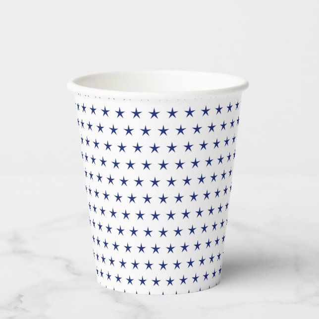 WEISS MIT PATRIOTISCHEN BLAUE STERNEN PAPPBECHER (Vorderseite)