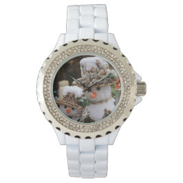 Weiß mit Rhinestones Weihnachten Snowman Watch Armbanduhr