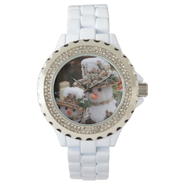 Weiß mit Rhinestones Weihnachten Snowman Watch Armbanduhr (Vorderseite)