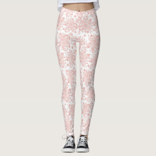 Weiß mit rosa, floralfarbenes Muster Leggings