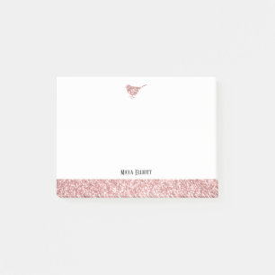 Weiß mit Rose Gold Imitate Glitzer Bird & Border Post-it Klebezettel